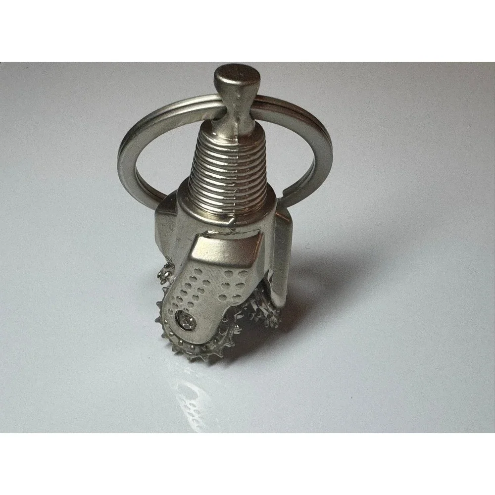 Silver Tricone Drill Bit Keychain Oil Gas‎ Mining Industrial Novelty Accessory